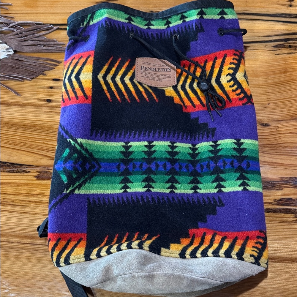 Pendleton Multicolor Woolen Bag With Leather Label - image 1